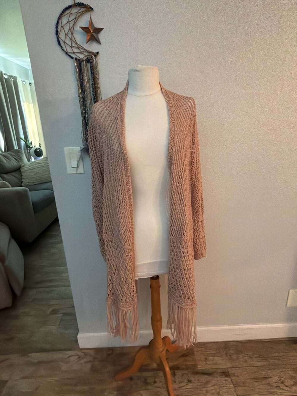 Chicos Travelers Collection Open Loose Knit Fringe Cardigan Chico's 2 M/L